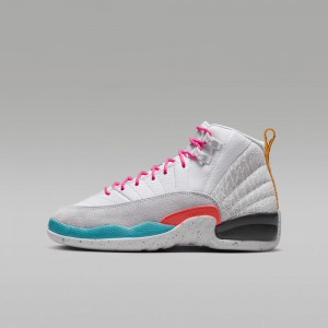 Nike Air Jordan 12 Retro Lasten Kengät Valkoinen Pinkki | 870FUVWID