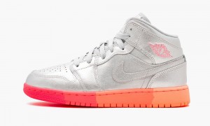 Nike Air Jordan 1 MID (GS) 'Sunrise / Metallic Silver' Lasten Kengät Metal Hopea Pinkki | 102VOTMLI