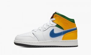 Nike Air Jordan 1 MID (GS) 'Three Peat' Lasten Kengät Valkoinen Vihreä Keltainen | 581JTGZOL