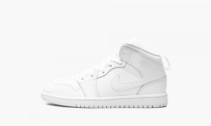 Nike Air Jordan 1 MID PS 'Triple White' Lasten Kengät Valkoinen | 895YKMABJ