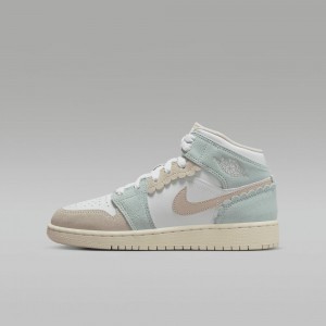 Nike Air Jordan 1 MID SE Lasten Kengät Valkoinen Vaaleansininen | 867GQBDWU