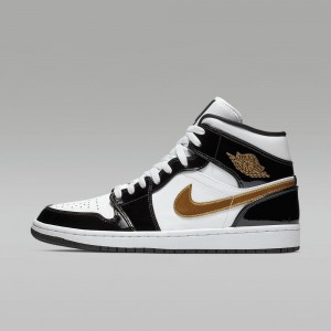 Nike Air Jordan 1 MID SE Naisten Kengät Mustat Valkoinen Kultaiset | 076ZRJNDC