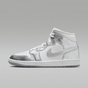 Nike Air Jordan 1 MID SE Naisten Kengät Valkoinen Harmaat Metal Hopea | 724MGZEPN