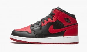Nike Air Jordan 1 Mid GS 'Banned 2020' Lasten Kengät Mustat Punainen Valkoinen | 475INKUOA