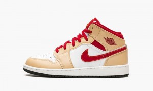 Nike Air Jordan 1 Mid GS 'Beige / Red' Lasten Kengät Valkoinen Syvä Keltainen | 475VNOZEP