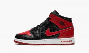 Nike Air Jordan 1 Mid GS 'Bred Text' Lasten Kengät Mustat Punainen Valkoinen | 037GJXEFL