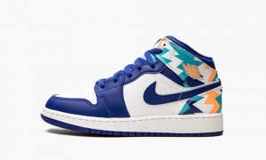 Nike Air Jordan 1 Mid GS 'Geometric Print' Lasten Kengät Valkoinen Sininen | 295KNVGWZ