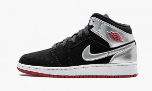 Nike Air Jordan 1 Mid (GS) Lasten Kengät Mustat Punainen Metal Hopea | 157UOYKPD