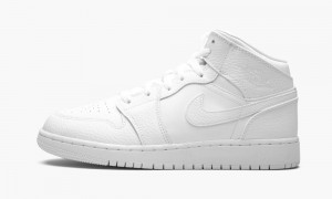 Nike Air Jordan 1 Mid GS 'Triple White' Lasten Kengät Valkoinen | 182GOAKPW