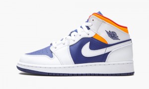 Nike Air Jordan 1 Mid GS 'White Deep Royal Blue' Lasten Kengät Valkoinen Oranssi | 279UKRZON