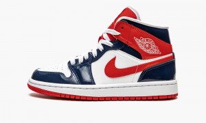 Nike Air Jordan 1 Mid 'Kiiltonahka Nahkaiset Navy / White / Red' Naisten Kengät Laivastonsininen Punainen Valkoinen | 356ZPRXYT