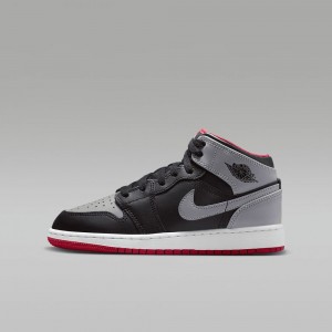 Nike Air Jordan 1 Mid Lasten Kengät Harmaat Mustat Punainen | 804BMNDEJ