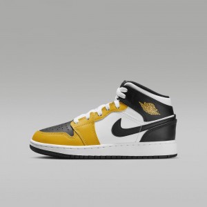 Nike Air Jordan 1 Mid Lasten Kengät Keltainen Mustat Valkoinen | 630FMXGNQ