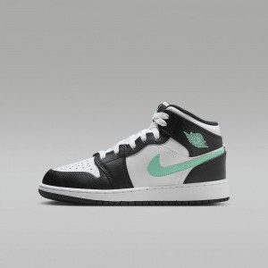 Nike Air Jordan 1 Mid Lasten Kengät Mustat Valkoinen Vihreä | 694VMIHSY