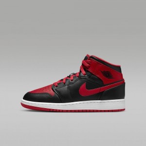 Nike Air Jordan 1 Mid Lasten Kengät Mustat Punainen | 047PJNHXB