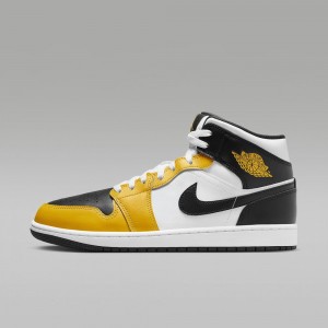 Nike Air Jordan 1 Mid Miesten Kengät Keltainen Valkoinen Mustat | 712KPEVCI