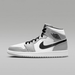 Nike Air Jordan 1 Mid Miesten Kengät Vaaleanharmaat Valkoinen Mustat | 756KWASXN