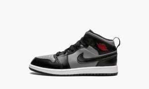Nike Air Jordan 1 Mid PS 'Black / Shadow Grey' Lasten Kengät Mustat Punainen Harmaat | 624IBPSYQ