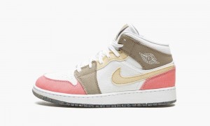 Nike Air Jordan 1 Mid 'Pastel Vivid Green Grind' Lasten Kengät Valkoinen Vihreä Pinkki Ruskea | 028MHQDEW