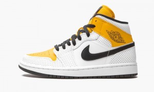 Nike Air Jordan 1 Mid 'Perforated' Naisten Kengät Valkoinen Mustat Kultaiset | 259OEQTMX