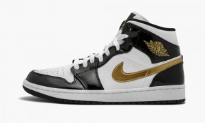 Nike Air Jordan 1 Mid SE 'Black Gold Kiiltonahka Nahkaiset' Miesten Kengät Mustat Metal Kultaiset Valkoinen | 106GTHVNP