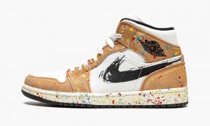Nike Air Jordan 1 Mid SE 'Brushstroke' Miesten Kengät Valkoinen Punainen Ruskea | 328KAUFMW