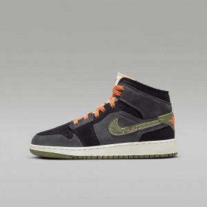 Nike Air Jordan 1 Mid SE Craft Lasten Kengät Tummanharmaat Mustat Sininen Vaaleanoliivinvihreä | 135WNSUEC