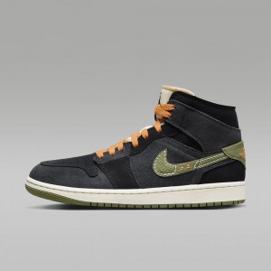 Nike Air Jordan 1 Mid SE Craft Miesten Kengät Tummanharmaat Mustat Sininen Vaaleanoliivinvihreä | 219MQUFRZ