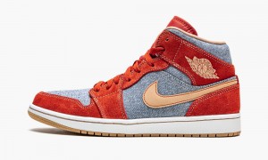 Nike Air Jordan 1 Mid SE 'Denim Red Mokka' Miesten Kengät Punainen Valkoinen | 470CJSBZF