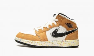 Nike Air Jordan 1 Mid SE GS 'Brushstroke' Lasten Kengät Valkoinen Punainen Ruskea | 637DETYQC