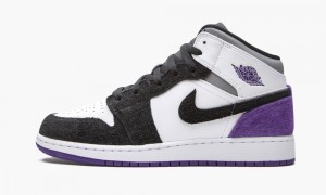 Nike Air Jordan 1 Mid SE GS 'Court Purple Mokka' Lasten Kengät Valkoinen Violetit Mustat | 765TNVSKB