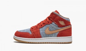 Nike Air Jordan 1 Mid SE GS 'Denim / Red Mokka' Lasten Kengät Punainen Valkoinen | 386MGQXIL