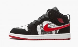 Nike Air Jordan 1 Mid SE (PS) 'Newspaper Air Times' Lasten Kengät Mustat Punainen Valkoinen | 708HSITZF