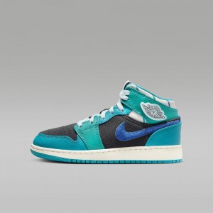 Nike Air Jordan 1 Mid Sneaker School Lasten Kengät Tummanharmaat Turkoosi Sininen | 314XZSPCO