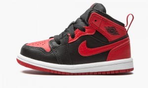 Nike Air Jordan 1 Mid TD 'Banned 2020' Lasten Kengät Mustat Punainen Valkoinen | 847FENOIB