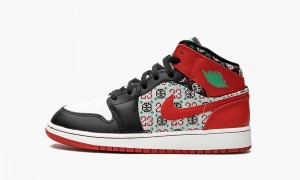 Nike Air Jordan 1 Mid 'Ugly Christmas Villa' Lasten Kengät Valkoinen Punainen Mustat | 084LOVBQH