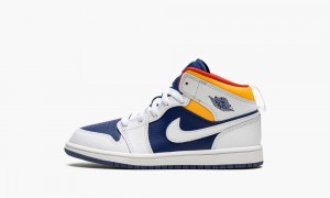 Nike Air Jordan 1 Mid 'hite Deep Royal Blue' Lasten Kengät Valkoinen Oranssi | 970NLYZAF