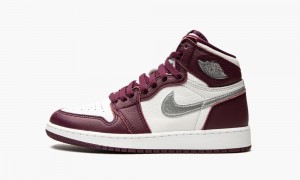 Nike Air Jordan 1 Retro High OG GS 'Bordeaux' Lasten Kengät Viininpunainen Valkoinen Metal Hopea | 456ABHGTL
