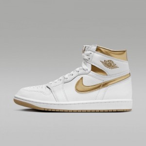 Nike Air Jordan 1 Retro High OG "White and Gold" Naisten Kengät Valkoinen Vaaleanruskea Metal Kultaiset | 398VZDTLY
