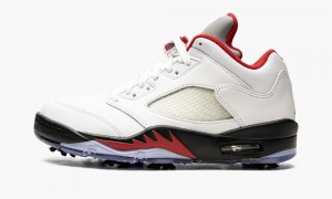 Nike Air Jordan 5 Low Golf 'Fire Red - Silver Tongue' Miesten Kengät Valkoinen Punainen Mustat | 576GZABSE