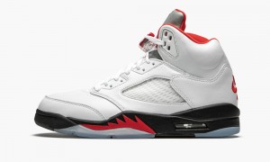 Nike Air Jordan 5 Retro 'Fire Red Silver Tongue 2020' Miesten Kengät Valkoinen Punainen Mustat | 083QHNOWZ