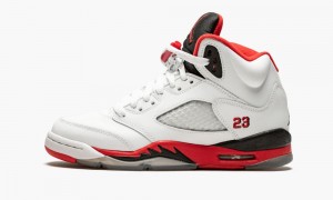 Nike Air Jordan 5 Retro GS 'Fire Red Black Tongue' Lasten Kengät Valkoinen Punainen Mustat | 158NJBCHY