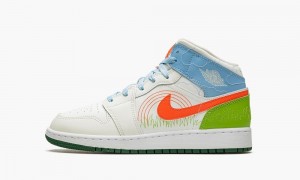 Nike Air Jordan MID SE (GS) Lasten Kengät Valkoinen Sininen Oranssi | 901BJVCLU