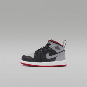 Nike Jordan 1 Mid Lasten Kengät Mustat Harmaat Punainen | 631PZMAEF