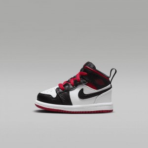 Nike Jordan 1 Mid Lasten Kengät Mustat Valkoinen Punainen | 791LKNBJD