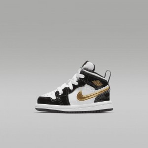 Nike Jordan 1 Mid SE Lasten Kengät Mustat Valkoinen Metal Kultaiset | 426XDKQNZ