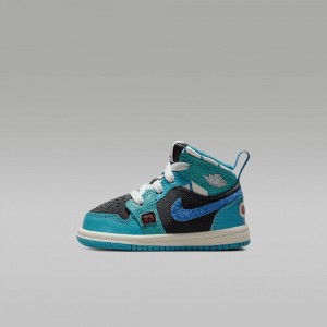 Nike Jordan 1 Mid SS Lasten Kengät Tummanharmaat Turkoosi Sininen | 784ZYGEUV