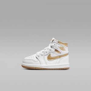 Nike Jordan 1 Retro High OG Lasten Kengät Valkoinen Vaaleanruskea Metal Kultaiset | 024NEBSQD