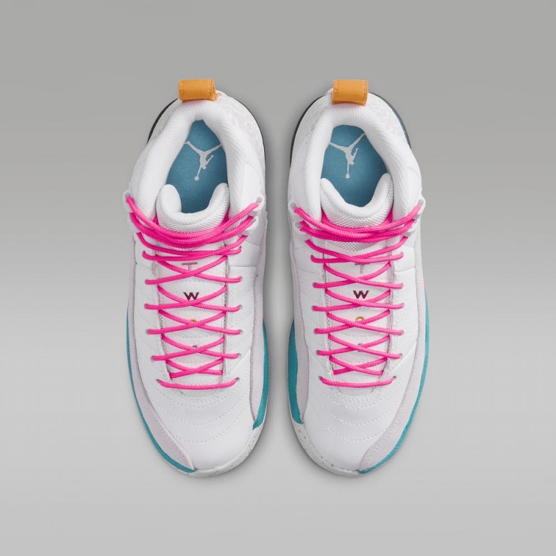 Nike Air Jordan 12 Retro Lasten Kengät Valkoinen Pinkki | 870FUVWID