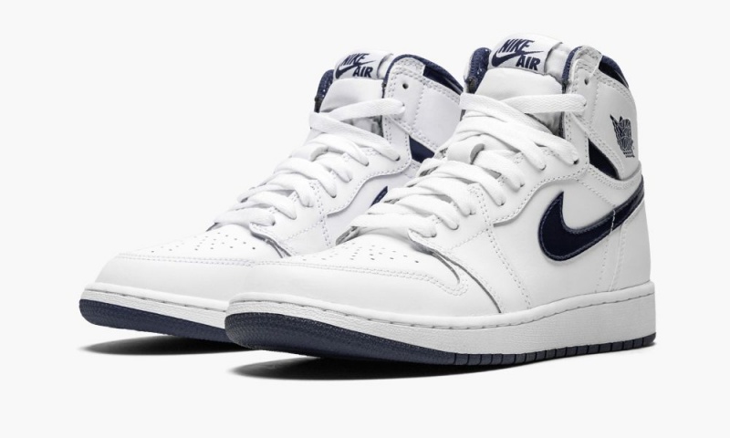 Nike Air Jordan 1 High OG BG Lasten Kengät Valkoinen Laivastonsininen | 370UJNZXP